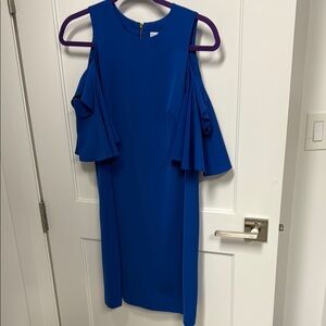 Calvin Klein Blue Ruffled Cold Shoulder Sheath Dress